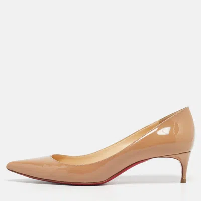 Pre-owned Christian Louboutin Beige Patent Leather Kate Pumps Size 36 In Sand