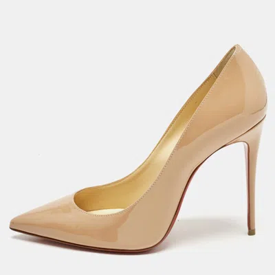 Pre-owned Christian Louboutin Beige Patent Leather Kate Pumps Size 37 In Sand