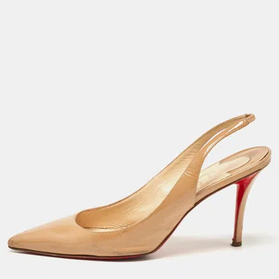 Pre-owned Christian Louboutin Beige Patent Leather Kate Slingback Pumps Size 39
