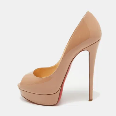 Pre-owned Christian Louboutin Beige Patent Leather Lady Peep Platform Pumps Size 38