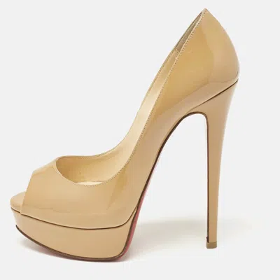 Pre-owned Christian Louboutin Beige Patent Leather Lady Peep Pumps Size 36.5