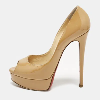 Pre-owned Christian Louboutin Beige Patent Leather Lady Peep Pumps Size 37