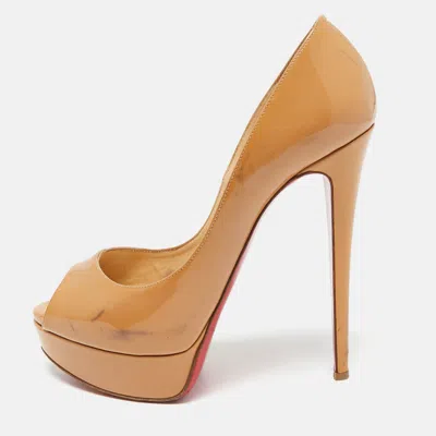 Pre-owned Christian Louboutin Beige Patent Leather Lady Peep Pumps Size 38.5