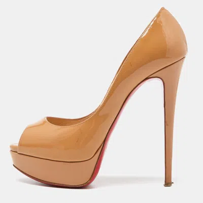Pre-owned Christian Louboutin Beige Patent Leather Lady Peep Pumps Size 38.5