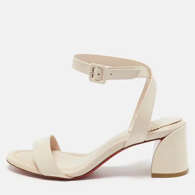 Pre-owned Christian Louboutin Beige Patent Leather Miss Jane Ankle Strap Sandals Size 39