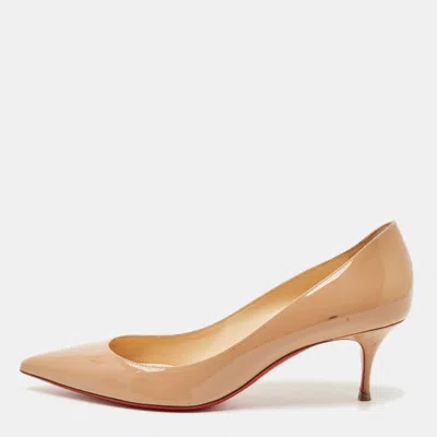 Pre-owned Christian Louboutin Beige Patent Leather Miss Z Pumps Size 40.5 In Sand