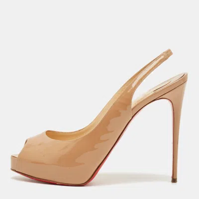 Pre-owned Christian Louboutin Beige Patent Leather New Prive Slingback Sandals Size 38.5