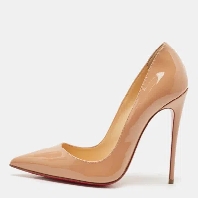 Pre-owned Christian Louboutin Beige Patent Leather Pigalle Follies Pumps Size 36