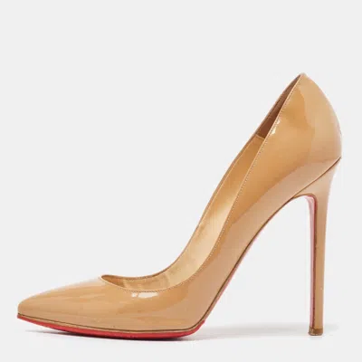 Pre-owned Christian Louboutin Beige Patent Leather Pigalle Follies Pumps Size 38.5