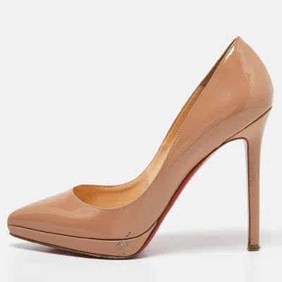 Pre-owned Christian Louboutin Beige Patent Leather Pigalle Plato Pumps Size 37