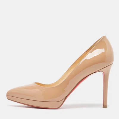 Pre-owned Christian Louboutin Beige Patent Leather Pigalle Plato Pumps Size 37