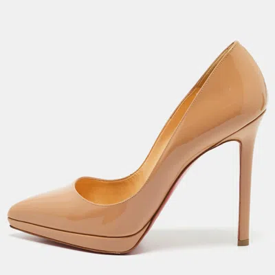 Pre-owned Christian Louboutin Beige Patent Leather Pigalle Plato Pumps Size 38 In Sand