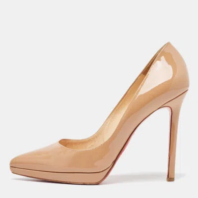 Pre-owned Christian Louboutin Beige Patent Leather Pigalle Plato Pumps Size 38.5