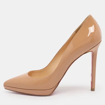 Pre-owned Christian Louboutin Beige Patent Leather Pigalle Plato Pumps Size 39.5 In Sand