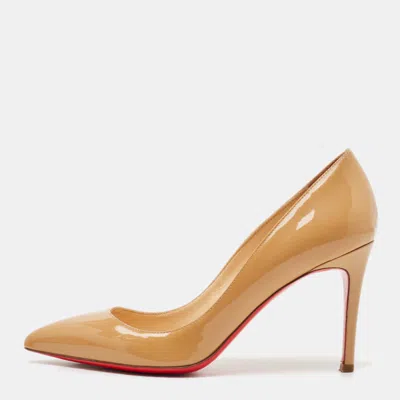 Pre-owned Christian Louboutin Beige Patent Leather Pigalle Pumps Size 37