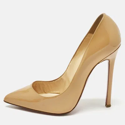 Pre-owned Christian Louboutin Beige Patent Leather Pigalle Pumps Size 37.5 In Sand