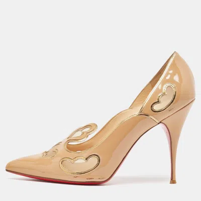 Pre-owned Christian Louboutin Beige Patent Leather Pointed Toe Pumps Size 41
