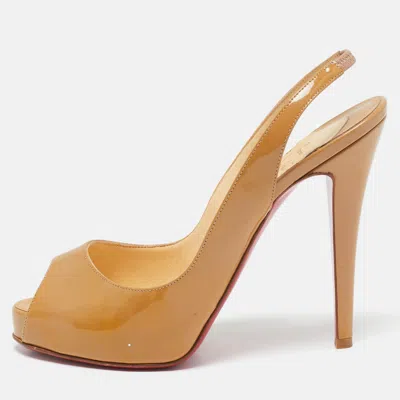 Pre-owned Christian Louboutin Beige Patent Leather Private Number Platform Sandals Size 36.5