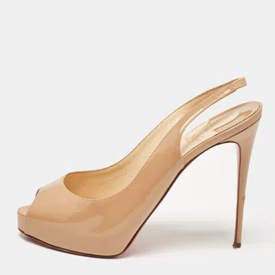 Pre-owned Christian Louboutin Beige Patent Leather Private Number Slingback Pumps Size 39