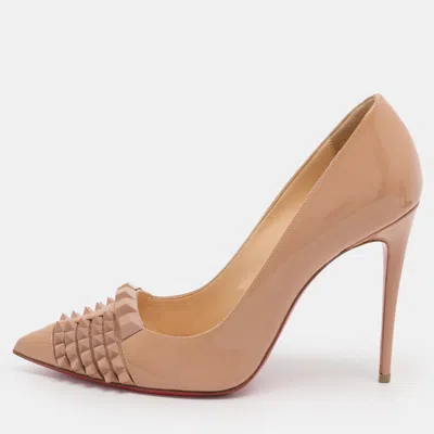 Pre-owned Christian Louboutin Beige Patent Leather Pyrami Pumps Size 37.5 In Sand