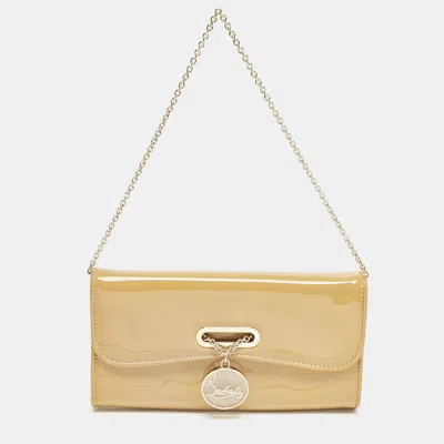 Pre-owned Christian Louboutin Beige Patent Leather Riviera Chain Clutch