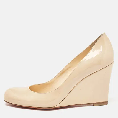Pre-owned Christian Louboutin Beige Patent Leather Ron Ron Wedge Pumps Size 36.5