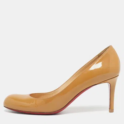 Pre-owned Christian Louboutin Beige Patent Leather Simple Pumps Size 38 In Sand