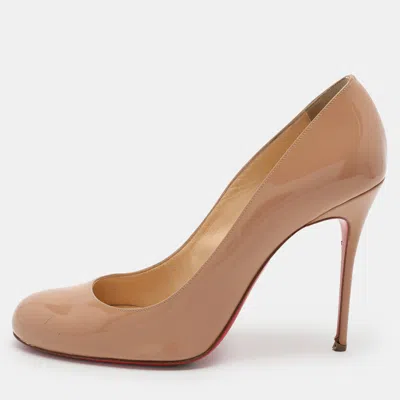 Pre-owned Christian Louboutin Beige Patent Leather Simple Pumps Size 40