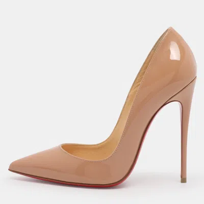Pre-owned Christian Louboutin Beige Patent Leather So Kate Pumps Size 36.5 In Sand