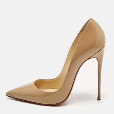 Pre-owned Christian Louboutin Beige Patent Leather So Kate Pumps Size 38 In Sand