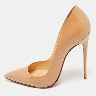 Pre-owned Christian Louboutin Beige Patent Leather So Kate Pumps Size 38.5 In Sand