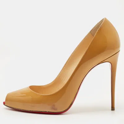 Pre-owned Christian Louboutin Beige Patent Leather Very Prive Peep Toe Pumps Size 37 In Sand