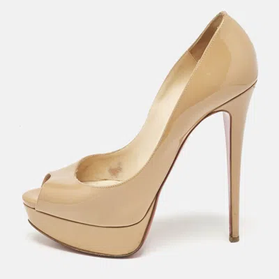 Pre-owned Christian Louboutin Beige Patent Leather Very Prive Peep Toe Pumps Size 39