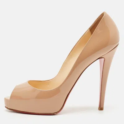 Pre-owned Christian Louboutin Beige Patent Leather Very Prive Peep Toe Pumps Size 39