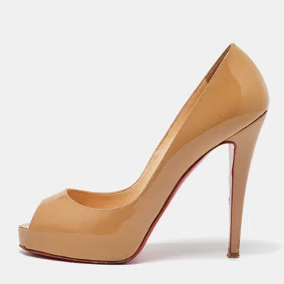 Pre-owned Christian Louboutin Beige Patent Leather Very Prive Peep Toe Pumps Size 39