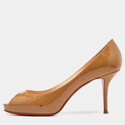 Pre-owned Christian Louboutin Beige Patent Leather Very Prive Pumps Size 38