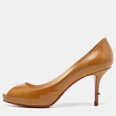Pre-owned Christian Louboutin Beige Patent Leather Very Prive Pumps Size 38.5