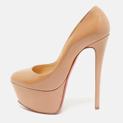 Pre-owned Christian Louboutin Beige Patent Leather Victoria Pumps Size 38.5