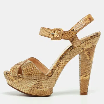 Pre-owned Christian Louboutin Beige Python Leather Ankle Strap Sandals Size 35