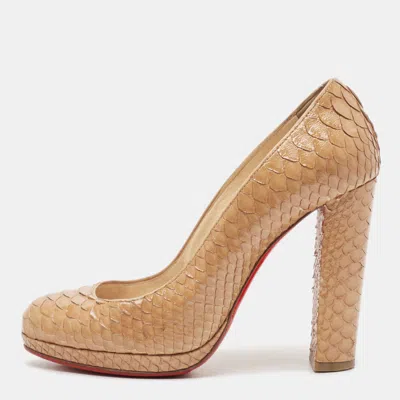 Pre-owned Christian Louboutin Beige Python Leather Block Heel Pumps Size 36.5