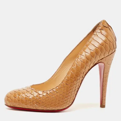 Pre-owned Christian Louboutin Beige Python Leather New Simple Pumps Size 38 In Sand
