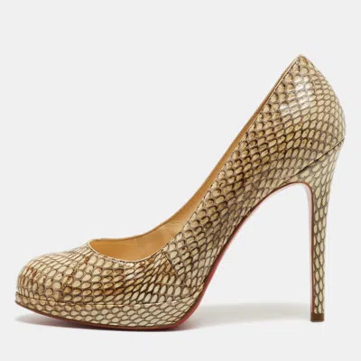 Pre-owned Christian Louboutin Beige Python Leather New Simple Round Toe Pumps Size 36.5