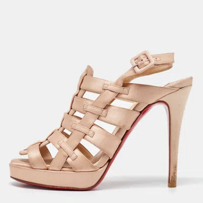 Pre-owned Christian Louboutin Beige Satin Paquita Cage Platform Slingback Sandals Size 39.5