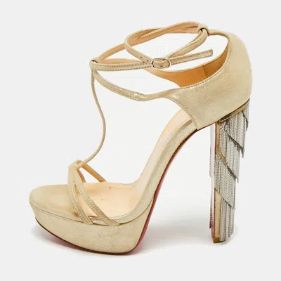 Pre-owned Christian Louboutin Beige Suede Ankle Strap Sandals Size 36.5