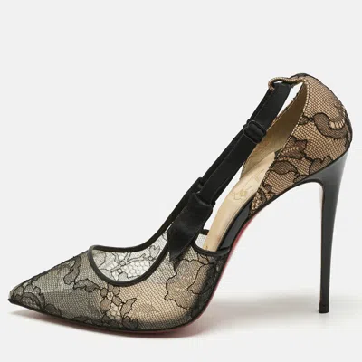 Pre-owned Christian Louboutin Beige/black Lace And Mesh Hot Jeanbi 100 Pumps Size 38.5