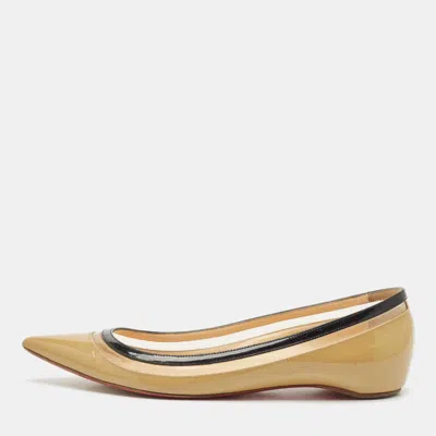 Pre-owned Christian Louboutin Beige/black Patent Leather And Pvc Paulina Ballet Flats Size 36.5