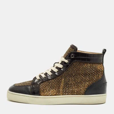 Pre-owned Christian Louboutin Beige/black Raffia And Leather Rantus Orlato Sneakers Size 42 In Sand