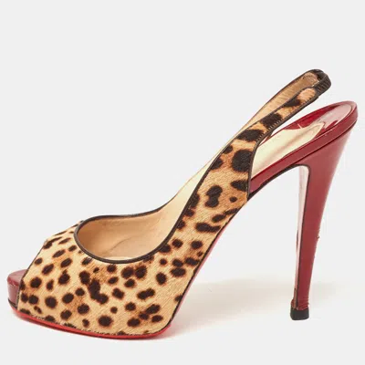 Pre-owned Christian Louboutin Beige/brown Leopard Print Calf Hair No Prive Slingback Pumps Size 41