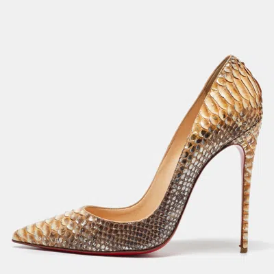 Pre-owned Christian Louboutin Beige/brown Python So Kate Pumps Size 40
