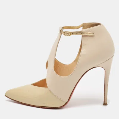 Pre-owned Christian Louboutin Beige/nude Leather And Patent Leather Dictata Pumps Size 35.5